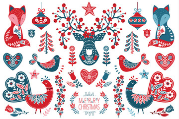 Christmas Scandinavian Folk Art Design collection set 