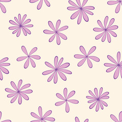 Purple doodle flowers seamless pattern background. Repeating vector hand drawn textures.