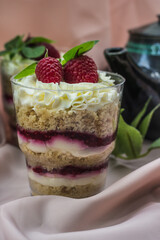 raspberry chocolate cake with whipped cream