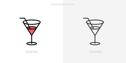 Cocktail icon for your website, logo, app, UI, product print. Cocktail concept flat Silhouette vector illustration icon. Editable stroke icons set 