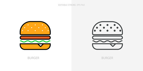 Burger icon for your website, logo, app, UI, product print. Burger concept flat Silhouette vector illustration icon. Editable stroke icons set 