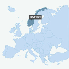 Europe map with the identication of Norway. Map of Norway. Location, information design. Vector stock