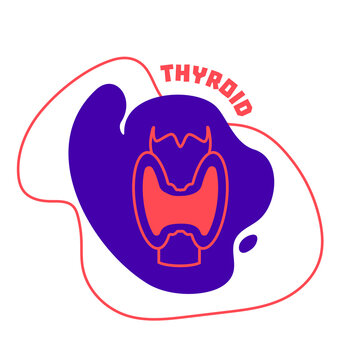 Thyroid gland endocrine system body organ outline icon on abstract geometric splash. Human anatomy medical cartoon symbol. Vector illustration.