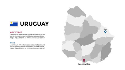 Uruguay vector map infographic template. Slide presentation. Global business marketing concept. South America country. World transportation geography data. 