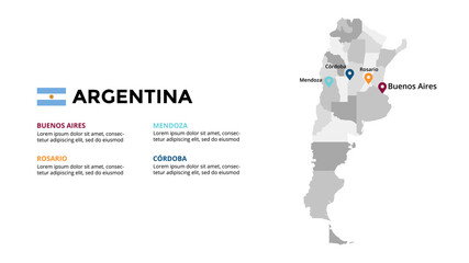 Argentina vector map infographic template. Slide presentation. Global business marketing concept. South America country. World transportation geography data. 