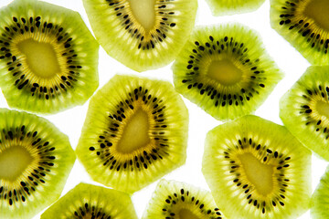 Kiwi slices on white background.
