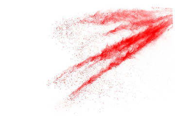 Launched red powder on white background.