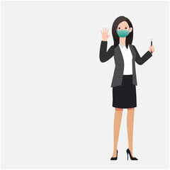Office executive girl wearing face mask. Sales and marketing executive girl explaining things.