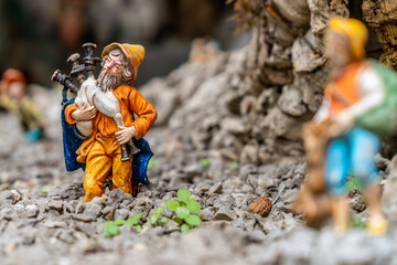 Miniature of a bagpiper on a Neapolitan nativity scene. The art of Neapolitan nativity, Naples, Italy