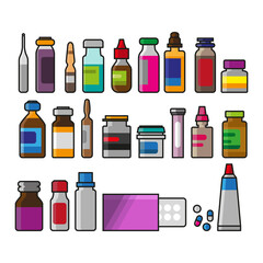 Pharmacy. Medicines. Concept of medicine. Simple vector illustration on a white background