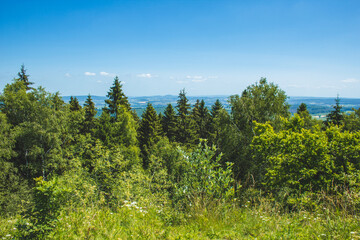 Teutoburg Forest. View of landscape at Teutoburg Forest / Egge Hills Nature Park. View from Velmerstot hill in North Rhine Westphalia, Germany