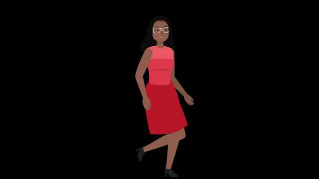 Female cartoon characters walking on an alpha channel background.