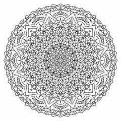 Circular pattern in form of mandala for Henna, Mehndi, tattoo, decoration. Beautiful relaxation black and white ornament. Coloring book page.	