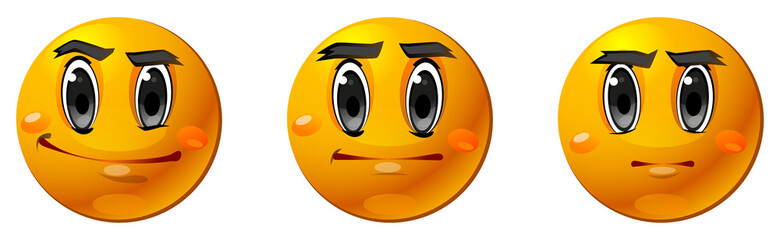 Set of emoticons with a serious facial expression, vector image, on a white background.