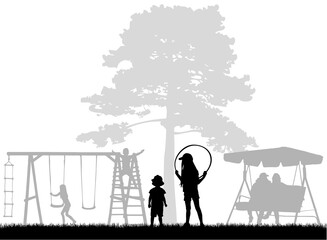Children at the playground,.conceptual illustration