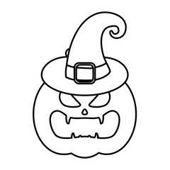 halloween pumpkin wearing witch hat line style icon