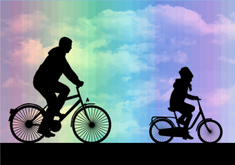 Fototapeta na wymiar Father and daughter on a bike.