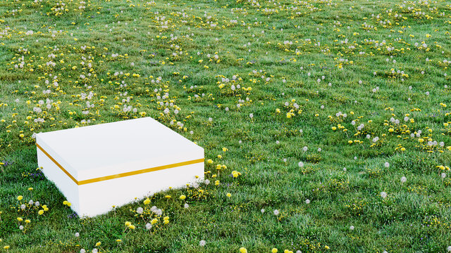 The podium on the grass with flowers
