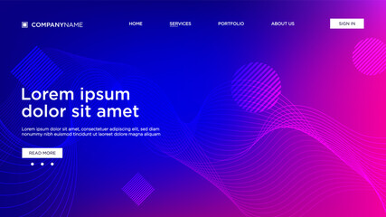 Abstract background website Landing Page. Template for websites, or apps. Modern design. Abstract vector style. line and particles. Curved wavy line, smooth stripe Vector - Vector Illustration