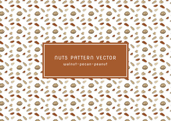 cute cartoon of nuts vectors, walnut pecan peanut bean pattern isolated on white background