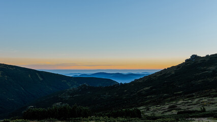 Sunrise in the Carpathians near Mount Pip Ivan, the saddle of Montenegro, a camping town in the saddle.