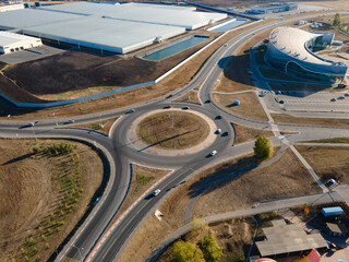 Road roundabout, Expressway with car and truck. Street Top view. Background, Aerial