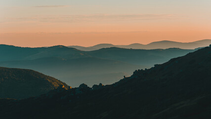 Ukrainian Carpathians, Montenegrin ridge, sunrise near the saddle of Montenegro, picturesque landscapes of Ukrainian mountains.