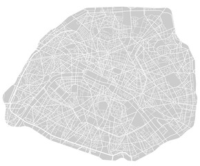 Paris France monochrome line city map. Plan of streets, urban background. Vector scheme with separated layers.