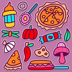 pizza cartoon doodle design illustration for stickers, wallpapers, icons, logos, pins, emblems, patches and more