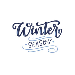 Fototapeta na wymiar Vector lettering illustration of 'Winter season' for Happy holidays greeting card. Lettering celebration logo. Typography for winter holidays. Calligraphic poster on white background. Postcard motive