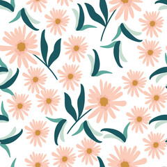 Seamless floral pattern with hand-drawn pink flowers vector illustration. Good for cover, fabric, textile, stationary, card, wallpaper, wrapping wrap.