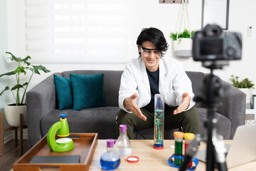 Influencer and blogger doing science experiment