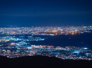 Osaka and Kobe night city scape