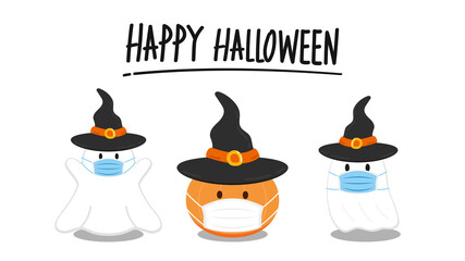 Halloween pumpkin wearing a mask. Halloween pumpkin character.