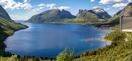 Mountain landscape view from Bergsbotn, Senja island Norway.