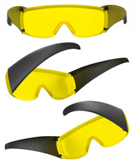 Set of protective plastic glasses isolated on white with clipping path.