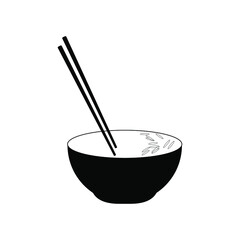 Rice in a bowl with isolated chopsticks on a white background vector illustration. eps 10