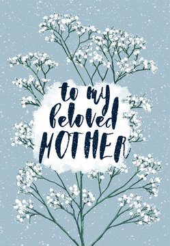 flower cute postcard gipsofila on mother's day