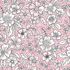 Fototapeta na wymiar Vintage floral background. Seamless vector pattern for design and fashion prints. Flowers pattern with small white flowers on a light pink background. Ditsy style.