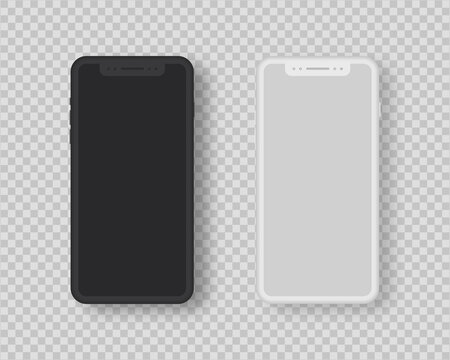 Realistic smartphone mockup set. Set of smartphone with blank screen. Realistic vector illustration.