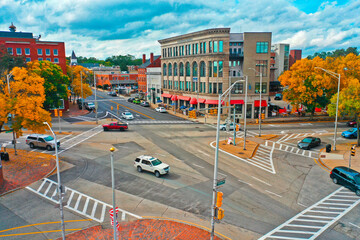 Aerial Drone Photography Of Downtown Dover, NH (New Hampshire) During The Fall Foliage Season