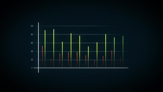 Business Growth And Success Arrow Infographics/ 4k animation of a business infographics with rising curves and bar stats appearing, symbolizing growth and success, increase and decrease earnings with 