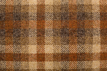 Closeup of Textured Fabric in Brown Plaid Pattern, Background