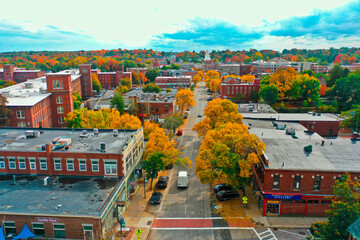 Naklejka premium Aerial Drone Photography Of Downtown Dover, NH (New Hampshire) During The Fall Foliage Season