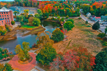 Aerial Drone Photography Of Downtown Dover, NH (New Hampshire) During The Fall Foliage Season