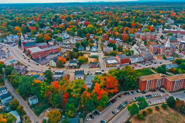 Aerial Drone Photography Of Downtown Dover, NH (New Hampshire) During The Fall Foliage Season