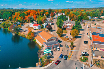 Aerial Drone Photography Of Downtown South Berwick, ME (Maine) During The Fall Foliage Season