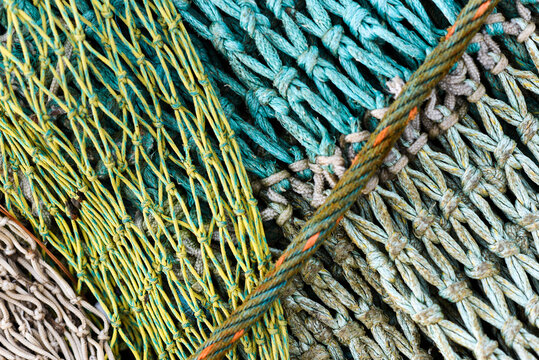 Old rustic fishing nets, fishing nets texture.