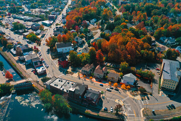 Aerial Drone Photography Of Downtown Somersworth, NH (New Hampshire) During The Fall Foliage Season