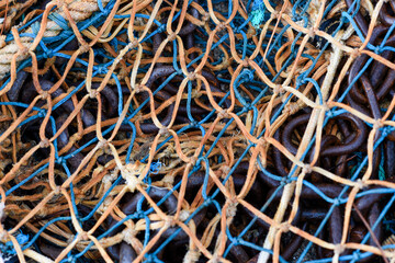 Old rustic fishing nets, fishing nets texture.